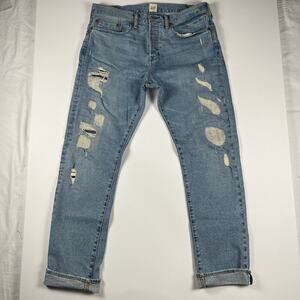 Gap White Oak Cone Denim Selvedge Distressed Slim Fit Jeans Size 33x30